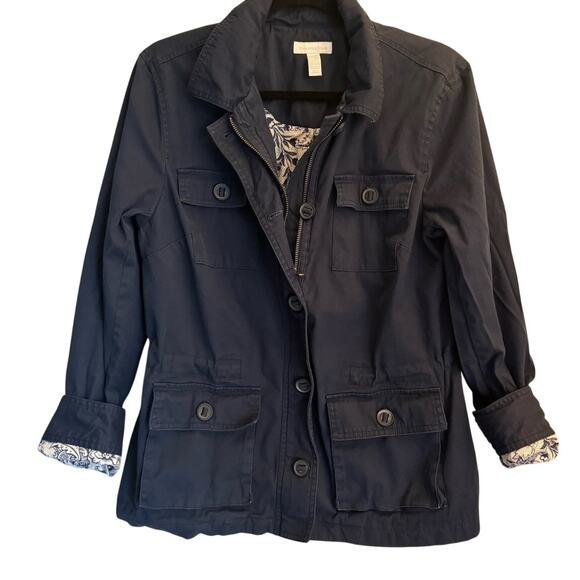 Charter Club Utility Jacket Womens M Blue Button Paisley Lined Classic - Picture 6 of 10